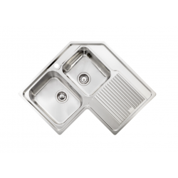 Ανοξείδωτος Νεροχύτης 83×83 Γωνιακός με 2 Γούρνες και Μαξιλάρι Επικαθήμενος Sanitec Zenith 11248 2VD - 2VS Inox Σατινέ